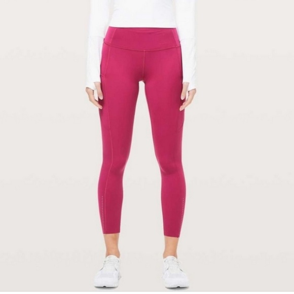 Lululemon Fast & Free 7/8 Tight II *Nulux 25" Violet Red Dark Pink Media Pockets - Picture 3 of 8